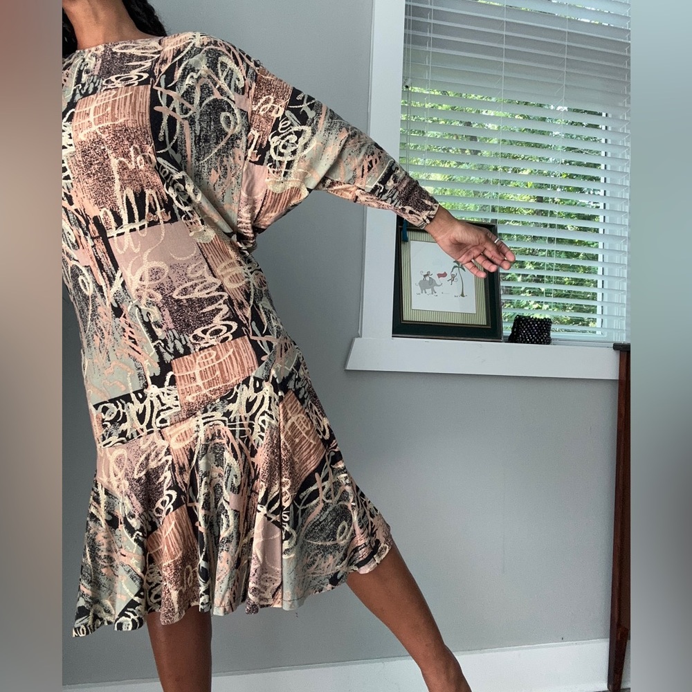 Abstract print drop waist vintage dress